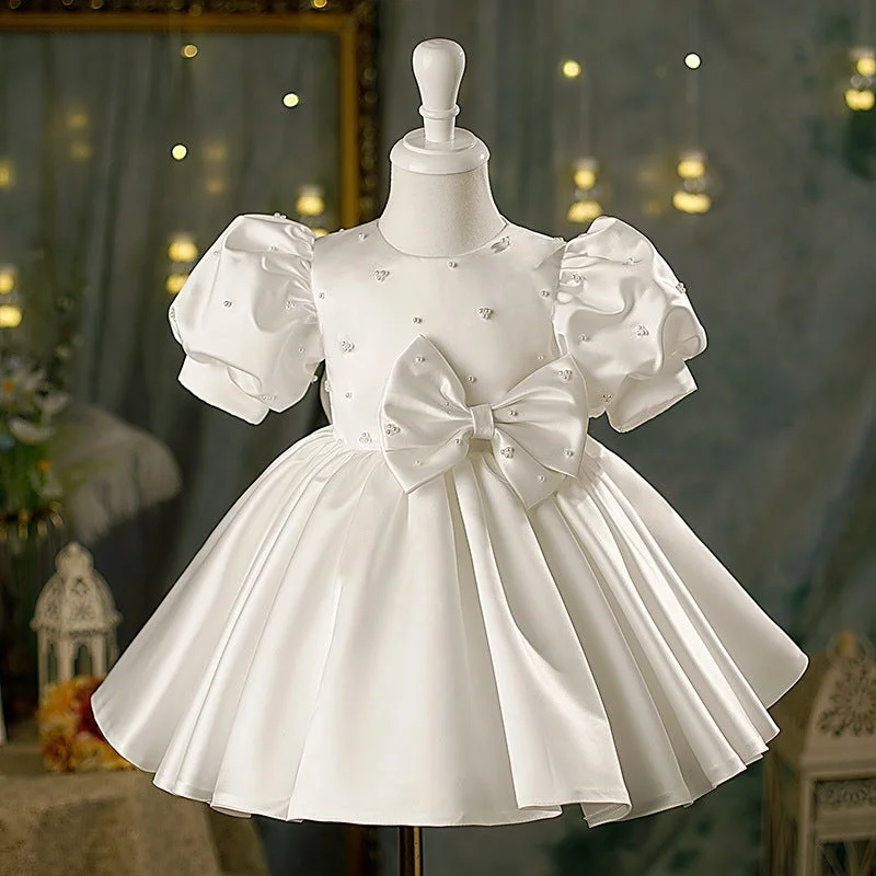 Super Savings Flower Girl Dress Toddler Baptism Summer Autumn Beaded Bow Christening Dress