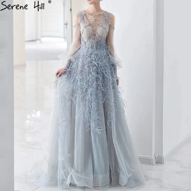 Bargain Prices Serene Hill Grey Luxury A-Line Evening Dresses Gowns 2024 Long Sleeves Diamond Feather For Women Party LA71495 Bargain Prices Serene Hill Grey Luxury A-Line Evening Dresses Gowns 2024 Long Sleeves Diamond Feather For Women Party LA71495