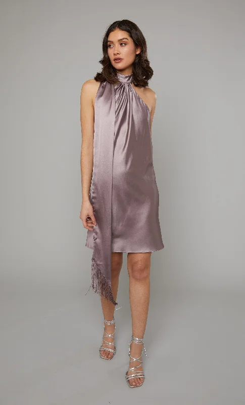 YEAR-End Sale Mauve Halter-Neck Satin Mini Dress