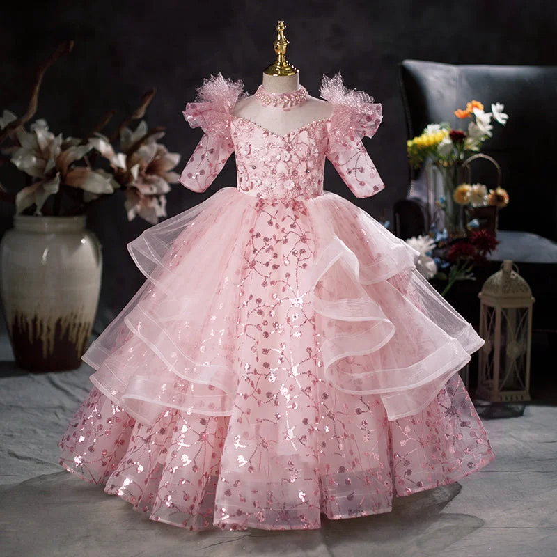 Unmissable Offer Flower Girl Dress Children Easter Communion Dress Summer Pink Sequins Princess Dress