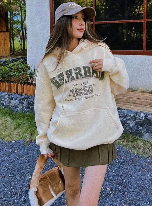 Last Chance BEERBRO Graphic Letter Print Long Sleeve Hoodie