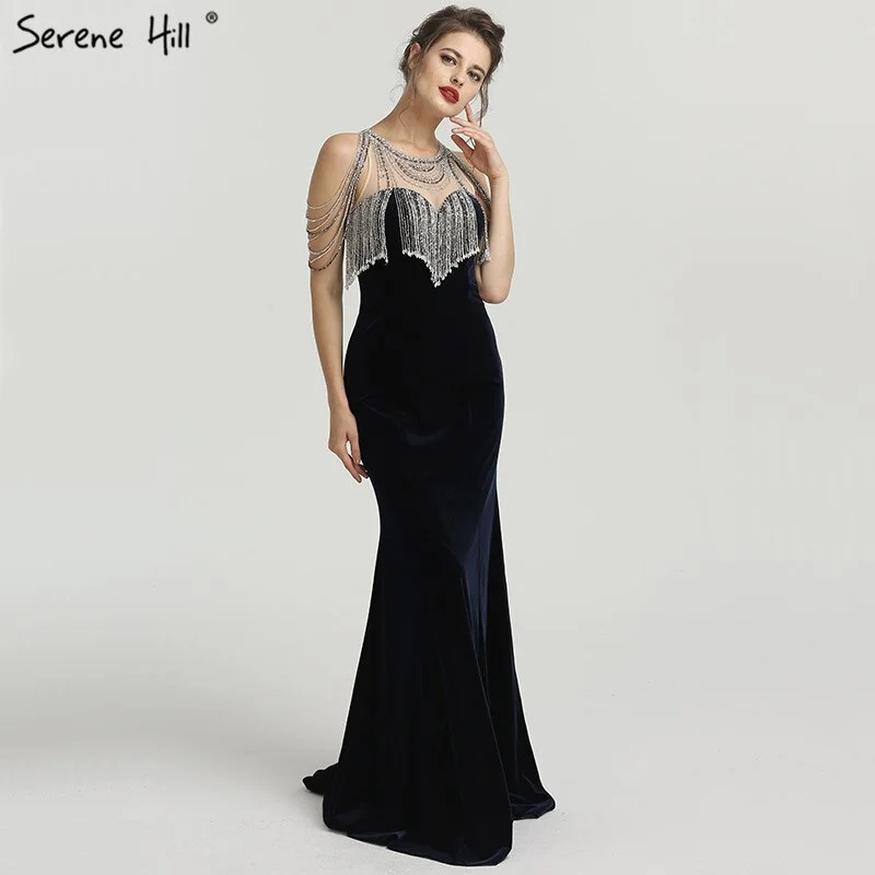 Special Savings On Sale no return no refundSale 2024 Sleeveless Beading Tassel Mermaid Evening Dresses New Red Velour Sexy Elegant Evening Gowns Serene Hill LA6586