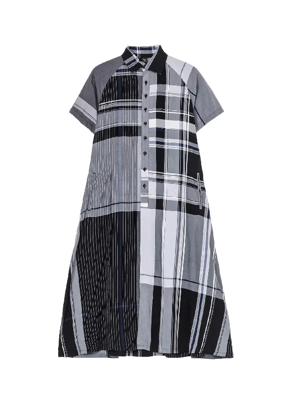 Warehouse Sale RAYON WRINKLED PLAID SHIRT DRESS