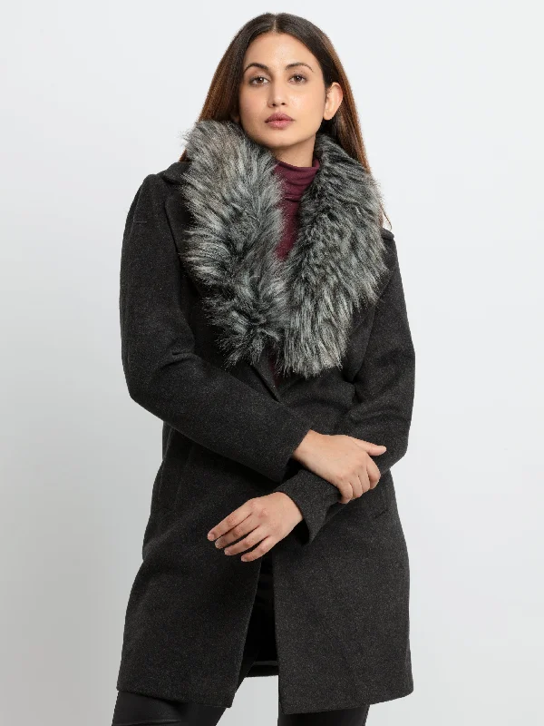 Best Bargains Womens Knitted Collar Neck Long Overcoat