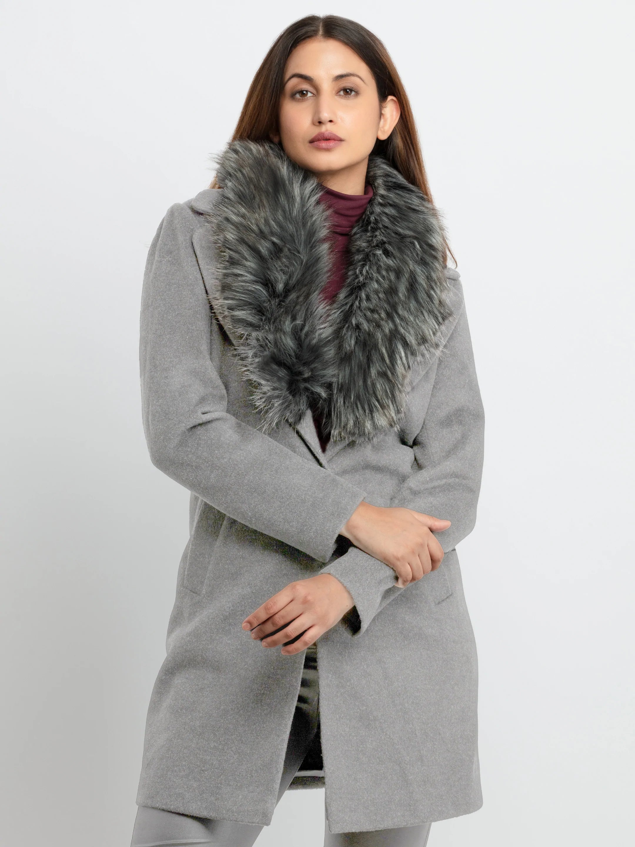 Stock Up and Save Womens Knitted Collar Neck Long Overcoat