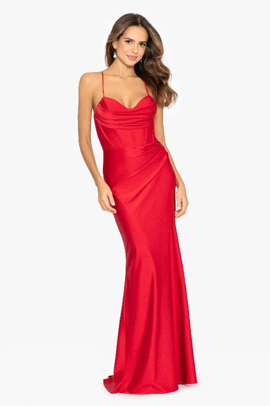 Discount Deals Petite "Talia" Long Sateen Corset Lace Up Back Dress
