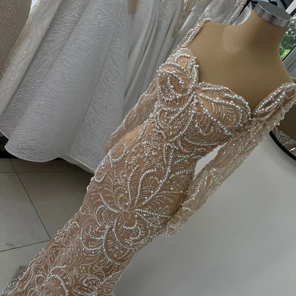 Savings Spectacular Serene Hill 2024 Nude Mermaid Luxury Pearls Beaded Arabic Evening Gowns for Formal Occasion Dress LA72648