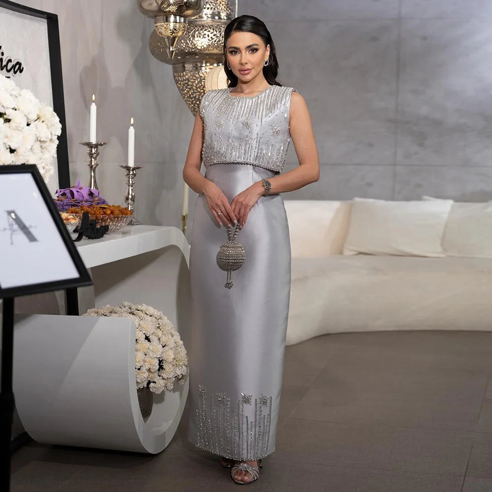 Unbeatable Prices Serene Hill 2024 Luxury Saudi Beaded Gray Midi Formal Evening Dress for Arabic Occasion LA72761 Unbeatable Prices Serene Hill 2024 Luxury Saudi Beaded Gray Midi Formal Evening Dress for Arabic Occasion LA72761