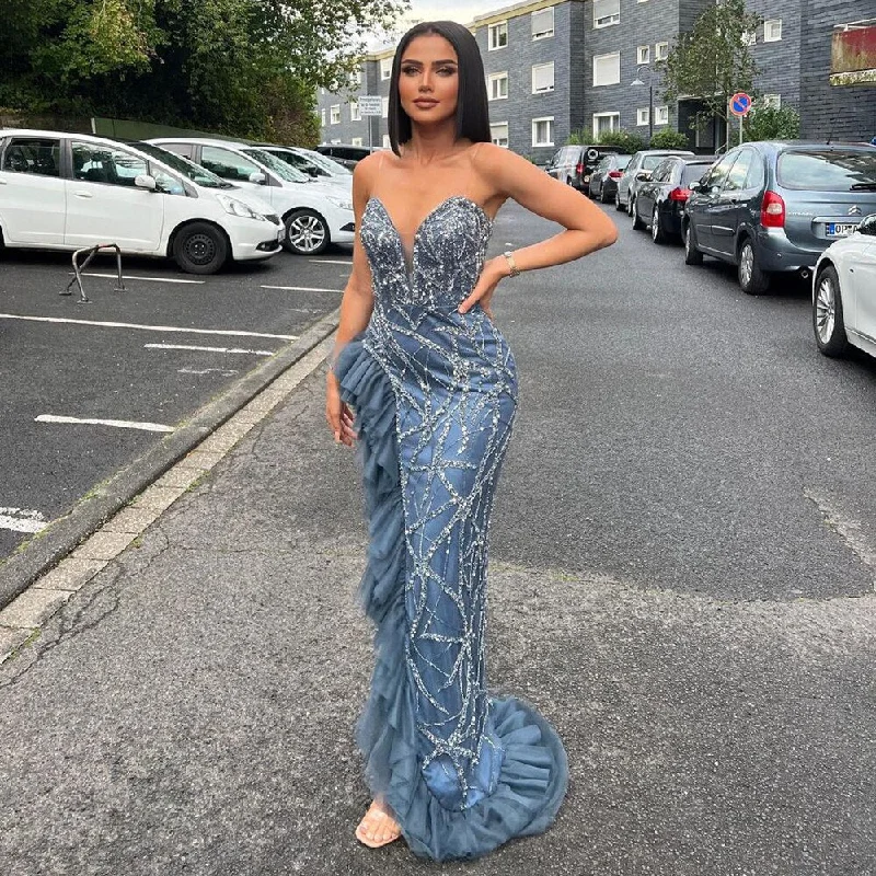 Anniversary Sale Serene Hill Sexy Blue Strapless Elegant Arabic Evening Dresses Gowns Mermaid Luxury Beaded 2024 For Women Party LA71760 Anniversary Sale Serene Hill Sexy Blue Strapless Elegant Arabic Evening Dresses Gowns Mermaid Luxury Beaded 2024 For Women Party LA71760