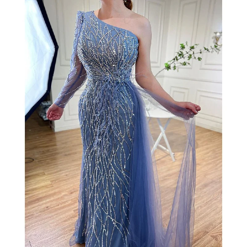 Buy Now Serene Hill Grey Mermaid Elegant With Skirt One Shoulder Beaded Feathers Evening Dresses Gowns For Women Party 2024 LA71789 Buy Now Serene Hill Grey Mermaid Elegant With Skirt One Shoulder Beaded Feathers Evening Dresses Gowns For Women Party 2024 LA71789