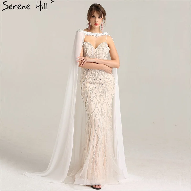 Stock Clearance white Nude Heavy Beading Wedding Dresses With Cap Pearls Crystal Mermaid Wedding Gown LA6098 Stock Clearance white Nude Heavy Beading Wedding Dresses With Cap Pearls Crystal Mermaid Wedding Gown LA6098