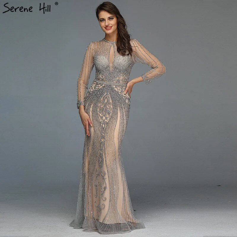 Price Smash Dubai Long Sleeves Grey Luxury Evening Dresses O-Neck Full Diamond Mermaid Formal Dress 2024 Serene Hill Plus Size LA70116 Price Smash Dubai Long Sleeves Grey Luxury Evening Dresses O-Neck Full Diamond Mermaid Formal Dress 2024 Serene Hill Plus Size LA70116
