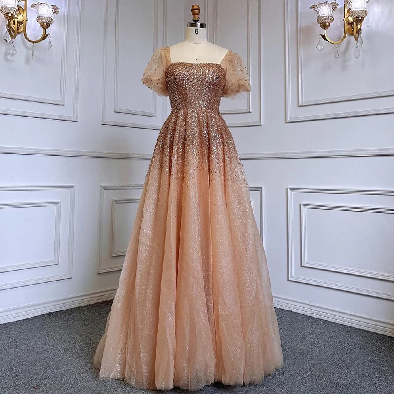 Daily Deals Serene Hill Sexy Gold A Line Luxury Sparkle Beaded Lace Up Evening Dresses Gowns 2024 For Women Party LA71153A