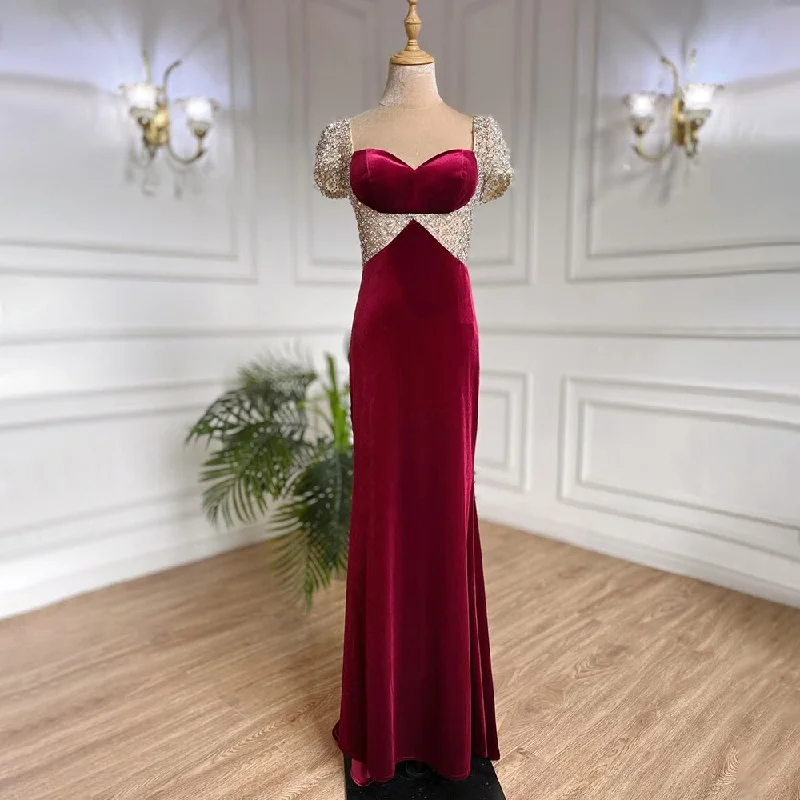 Exclusive Online Offer Serene Hill Wine Red Beaded Arabic Evening Dresses Gowns Mermaid Luxury Elegant For Women Party LA71876