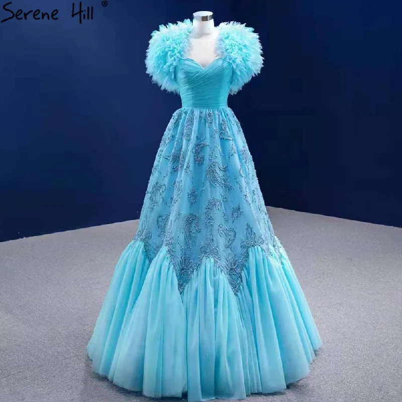 Final Markdown Serene Hill Water Blue Luxury Evening Dresses Gowns 2024 A-Line Beaded High-end For Women Wedding Party HM67419