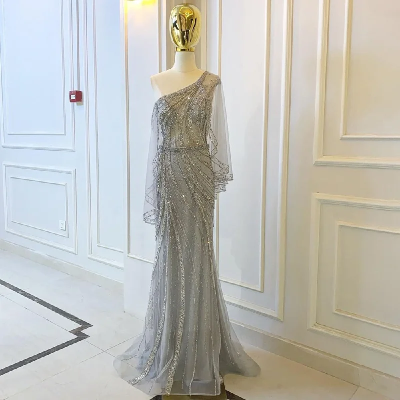 Online Specials Luxury Grey One Shouder Evening Dresses Gowns 2024 Mermaid Beaded Elegant For Women Party Serene Hill LA71518 Online Specials Luxury Grey One Shouder Evening Dresses Gowns 2024 Mermaid Beaded Elegant For Women Party Serene Hill LA71518