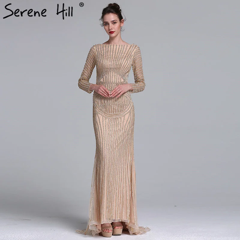 Massive Deals Gold  Nude  Mermaid Diamond Evening Dress LA6015