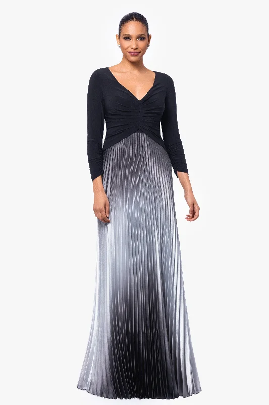 Overstock Sale "Katia" Long 3/4 Sleeve Pleated Ombre Skirt Dress