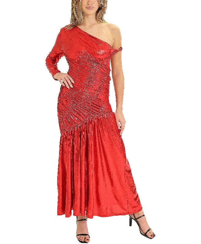 Price Drop Alert One Shoulder Metallic Maxi Dress