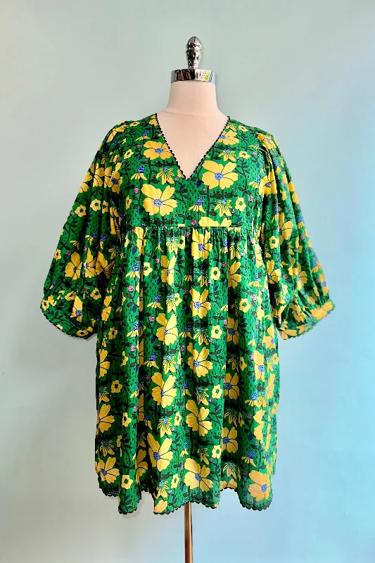 Stock Clearance Green and Yellow Floral Mini Dress