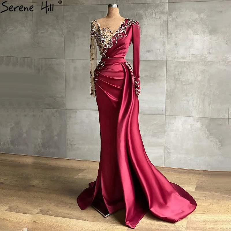 Price Break Serene Hill Muslim Wine Red Luxury Mermaid Evening Dresses Gowns 2024 Satin Elegant Beading For Women Party LA70990 Price Break Serene Hill Muslim Wine Red Luxury Mermaid Evening Dresses Gowns 2024 Satin Elegant Beading For Women Party LA70990