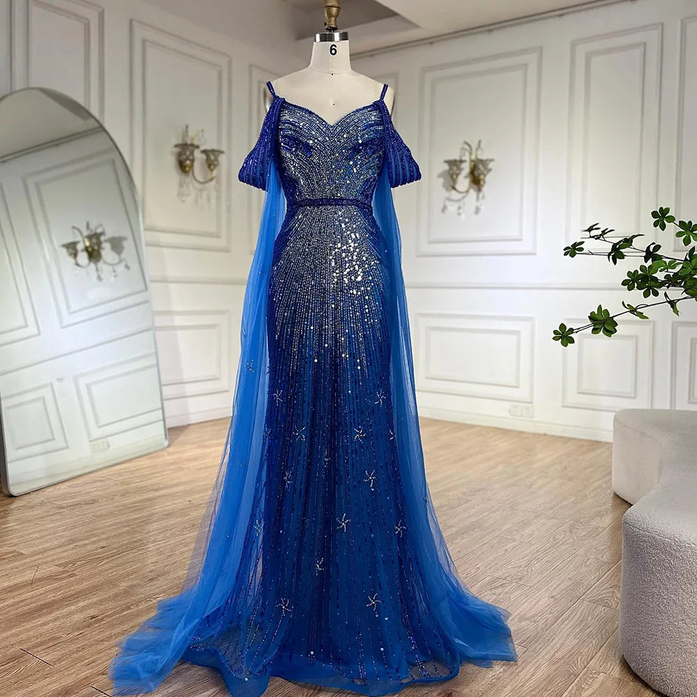 Deal Dash Serene Hill 2024 Spaghetti Strap Blue Mermaid Beaded Luxury Evening Dress with Cape Sleeves for Formal Occasion Saudi LA72707 Deal Dash Serene Hill 2024 Spaghetti Strap Blue Mermaid Beaded Luxury Evening Dress with Cape Sleeves for Formal Occasion Saudi LA72707