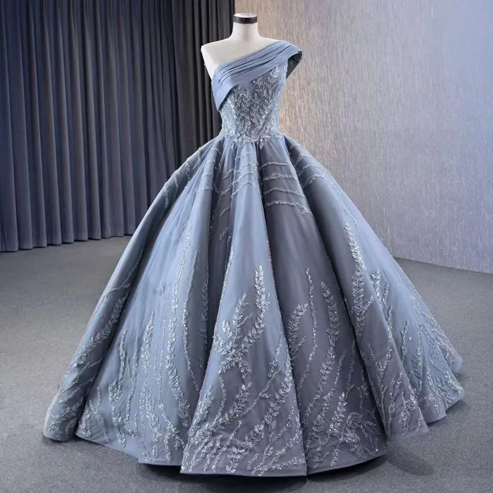 Price Fest Serene Hill Gray One Shoulder Lace Up Beaded Luxury Ball Gown Bride Gowns Wedding Dress 2024 High End Custom Made HM231074 Price Fest Serene Hill Gray One Shoulder Lace Up Beaded Luxury Ball Gown Bride Gowns Wedding Dress 2024 High End Custom Made HM231074