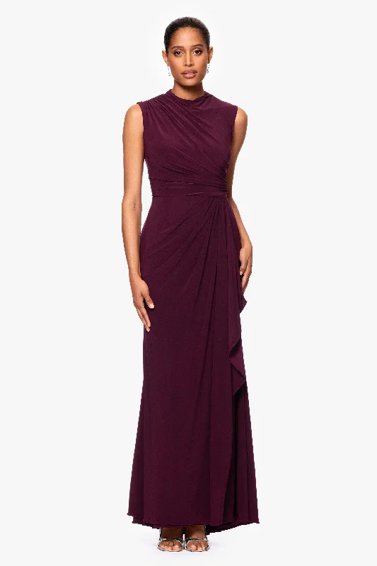 Last Chance "Patricia" Long Jersey Knit Ruffle Sleeveless Dress
