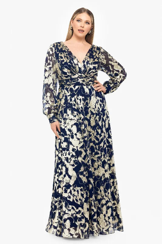 Early Access Plus "Annabelle" Metallic Foil and Long Mesh Sleeve Gown
