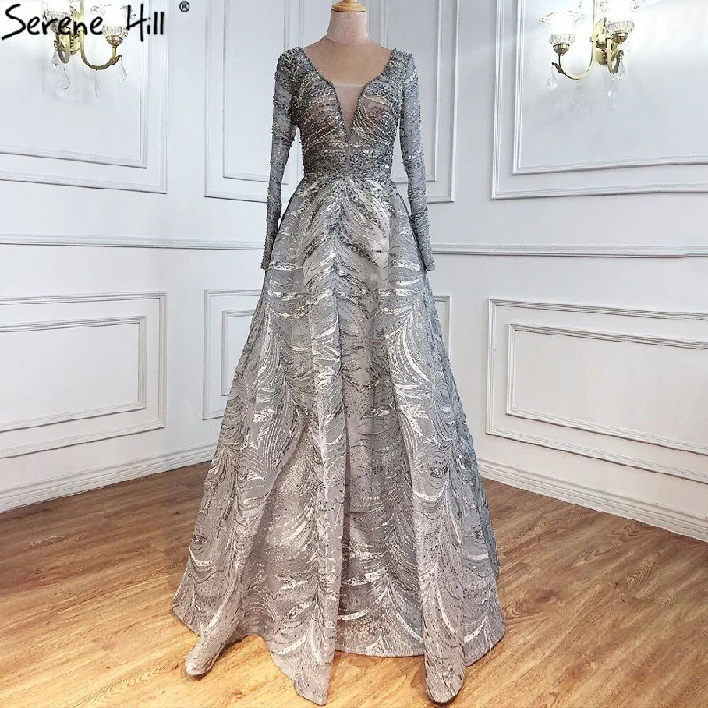 Unbeatable Prices Serene Hill Grey A-Line Luxury Evening Dresses Gowns 2024 Lace Beaded Crystal Sexy For Woman Party LA71171 Unbeatable Prices Serene Hill Grey A-Line Luxury Evening Dresses Gowns 2024 Lace Beaded Crystal Sexy For Woman Party LA71171