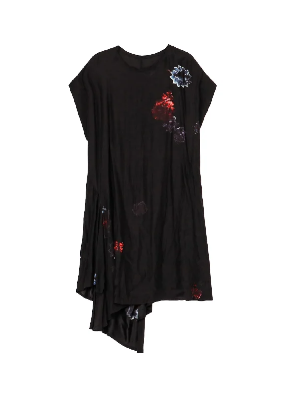 Holiday Sale FLOWER COLOR SHORT SLV BIG SILHOUETTE DRESS