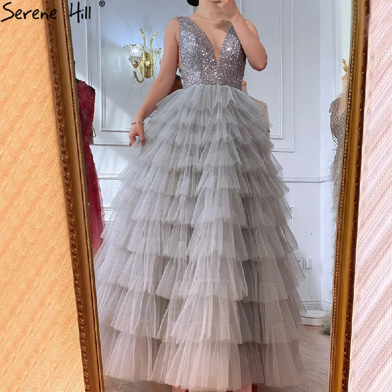 Exclusive Savings Serene Hill Grey  A-Line Luxury Evening Dresses Gowns 2024 Beading Tiered Sexy For Women Party LA70918