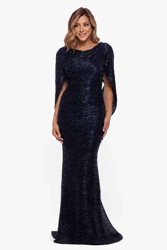 Overstock Sale "Elaine" Long Metallic Crinkle Cowl Neck Back Dress