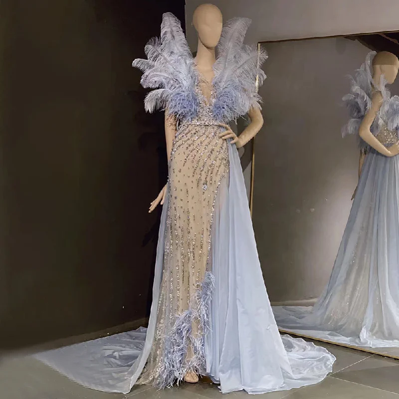 Amazing Deals Serene Hill Blue Feather Beaded Evening Dresses Gowns 2024 Mermaid Luxury Elegant For Women Party LA71587 Amazing Deals Serene Hill Blue Feather Beaded Evening Dresses Gowns 2024 Mermaid Luxury Elegant For Women Party LA71587