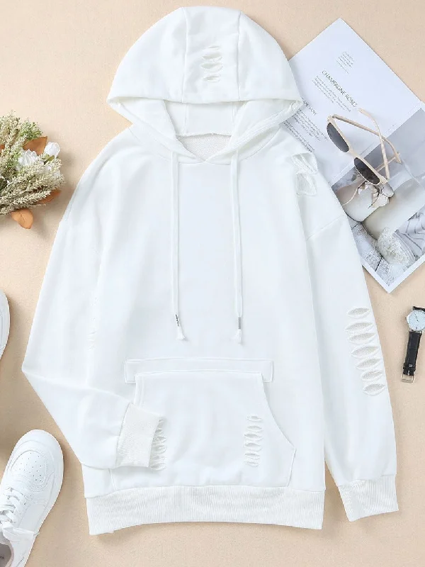 Special Price Stylish Pocket Hoodie with Distressed Detailing