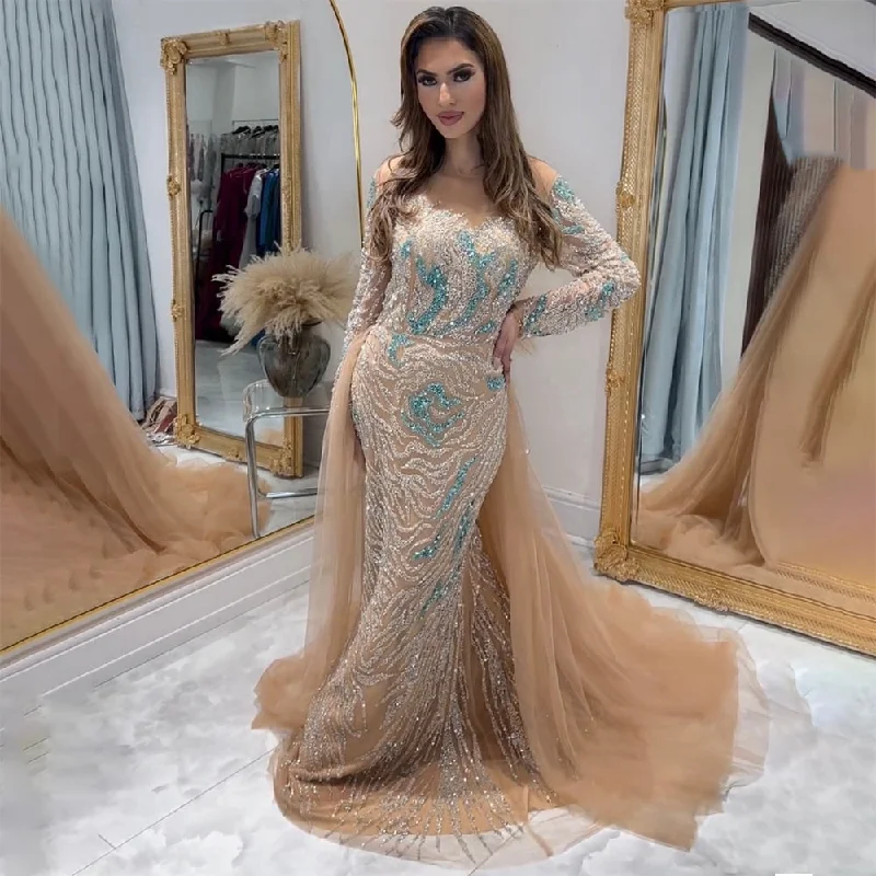 Unmissable Offer Serene Hill Muslim Nude Mermaid With Overskirt Beaded Split Long Evening Dresses Gowns For Woman Wedding Party 2024 LA71995