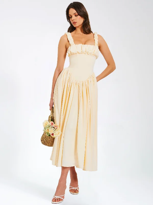 Take Advantage Noreen Egg White Satin Drop Waist Maxi Sundress