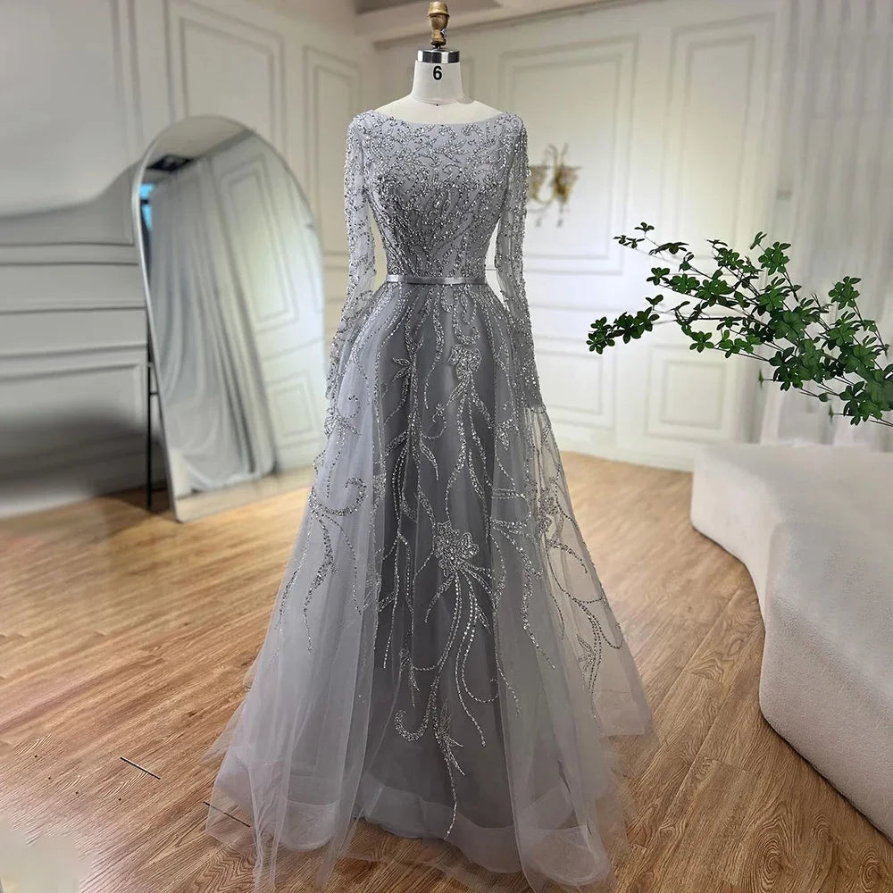 Doorbuster Deal Serene Hill Muslim Gray A Line Evening Luxury Dubai Dresses Gowns Beaded 2024 For Woman Wedding Party LA71596A Doorbuster Deal Serene Hill Muslim Gray A Line Evening Luxury Dubai Dresses Gowns Beaded 2024 For Woman Wedding Party LA71596A