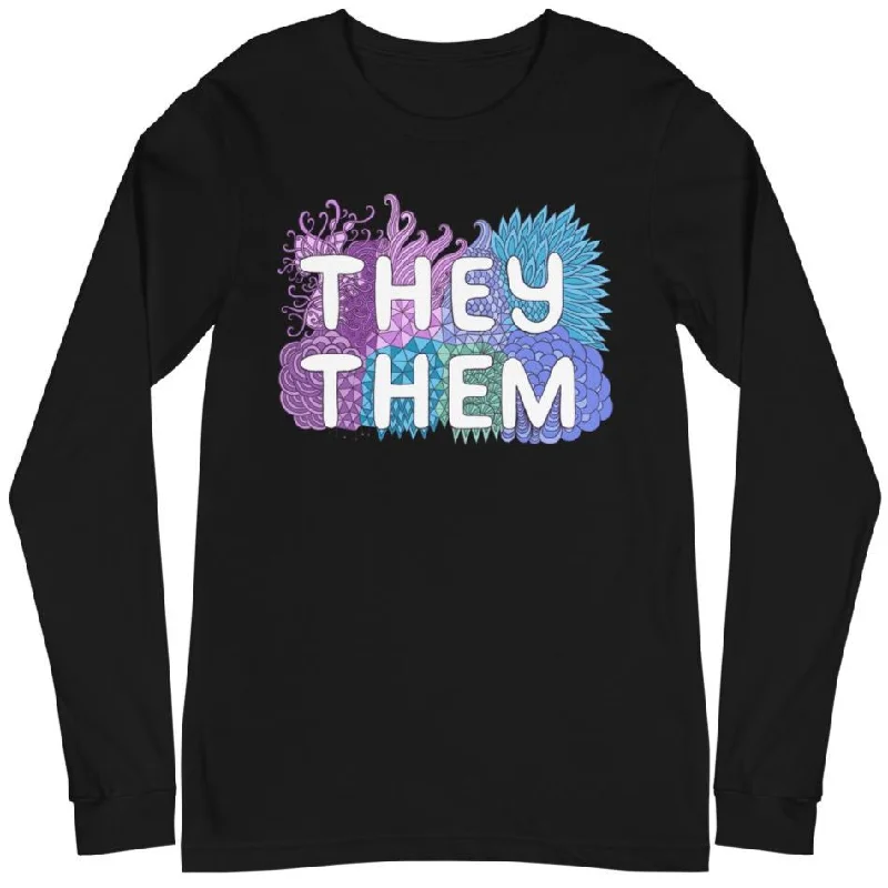 Members Only They/Them Pronouns Pastel Doodles -- Long Sleeve