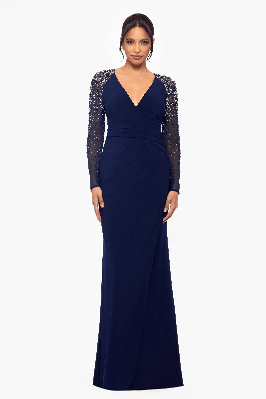 Warehouse Sale "Anna" Long Jersey Knit Embellished Sleeve Dress