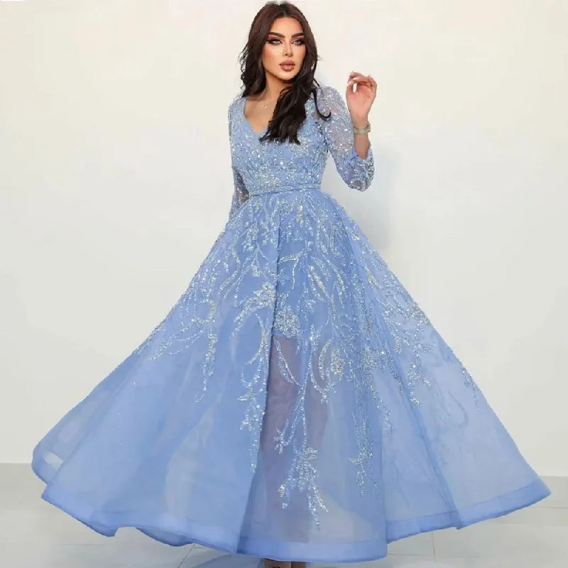 Special Buy Serene Hill Arabic Blue A-Line Evening Dresses Gowns Luxury Beaded Long Sleeves 2024 For Woman Party LA71596 Special Buy Serene Hill Arabic Blue A-Line Evening Dresses Gowns Luxury Beaded Long Sleeves 2024 For Woman Party LA71596