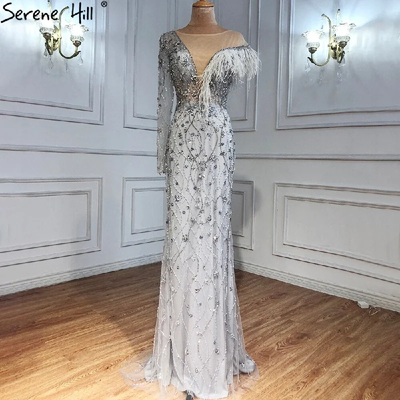 Final Clearance Serene Hill Grey Mermaid Luxury Evening Dresses Gowns 2024 Feather Beaded Elegant For Women Party LA71174 Final Clearance Serene Hill Grey Mermaid Luxury Evening Dresses Gowns 2024 Feather Beaded Elegant For Women Party LA71174