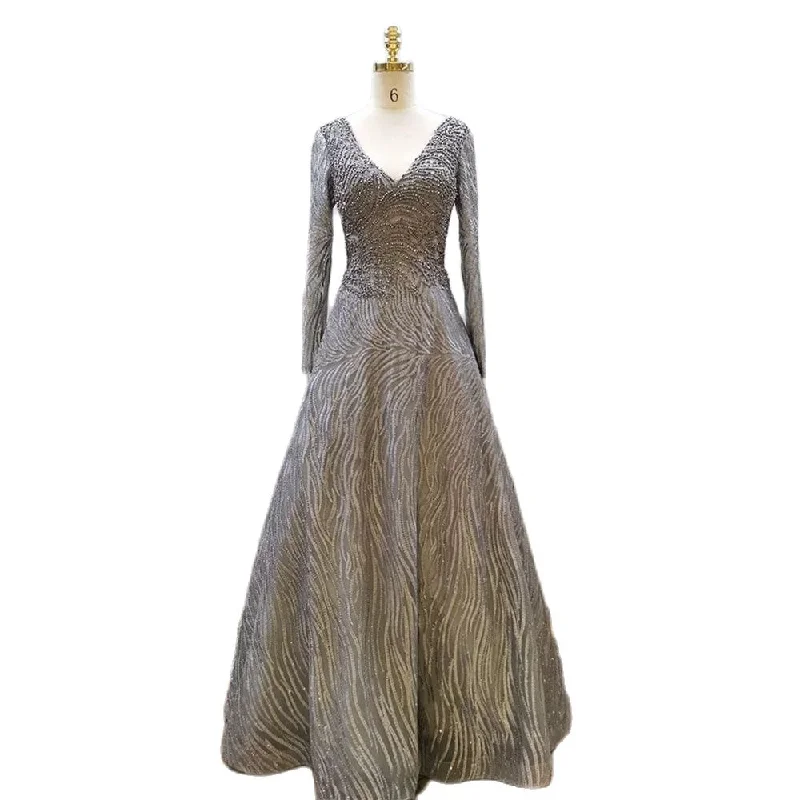 TIME-Limited Offer Serene Hill Muslim Grey A Line Sexy V-Neck Luxury Beaded Evening Dresses Gowns For Women Party 2024 LA71802 TIME-Limited Offer Serene Hill Muslim Grey A Line Sexy V-Neck Luxury Beaded Evening Dresses Gowns For Women Party 2024 LA71802