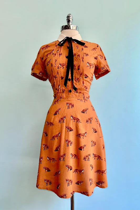 New Markdowns Vixey Fox Dress in Caramel by Hell Bunny