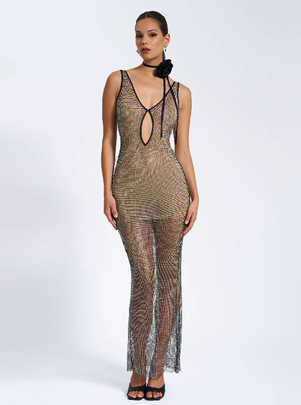Doorbuster Deal Quiana Mesh Rhinestone Maxi Dress