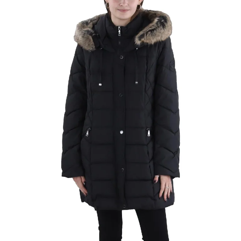 Exclusive Savings Laundry by Shelli Segal Womens Faux Fur Trim Hooded Puffer Jacket