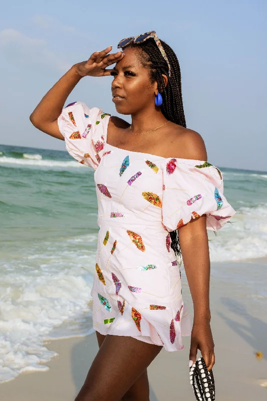 Blowout Sale Light Pink Umbrella Poof Sleeve Dress