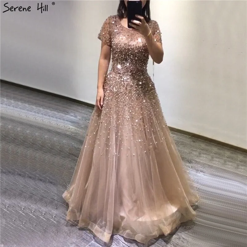 Extra Savings Gold Short Sleeves Beading Luxury Evening Dresses Gowns 2024 A-Line Lace Up For Women Party Design Serene Hill LA70464 Extra Savings Gold Short Sleeves Beading Luxury Evening Dresses Gowns 2024 A-Line Lace Up For Women Party Design Serene Hill LA70464