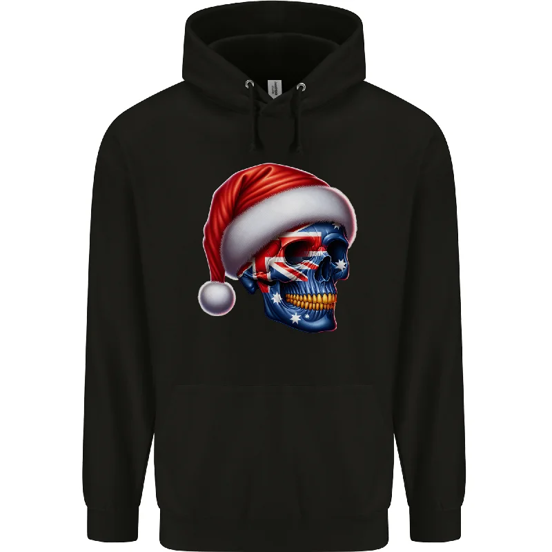 Overstock Australia Christmas Skull Australian Flag Biker Mens 80% Cotton Hoodie