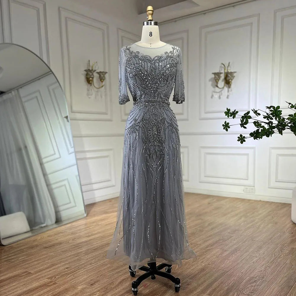 Limited Edition Serene Hill Arabic Gray Elegant Tea Length Mermaid Beaded Luxury Evening Dresses Gowns for Women Wedding Party 2024 LA72559 Limited Edition Serene Hill Arabic Gray Elegant Tea Length Mermaid Beaded Luxury Evening Dresses Gowns for Women Wedding Party 2024 LA72559